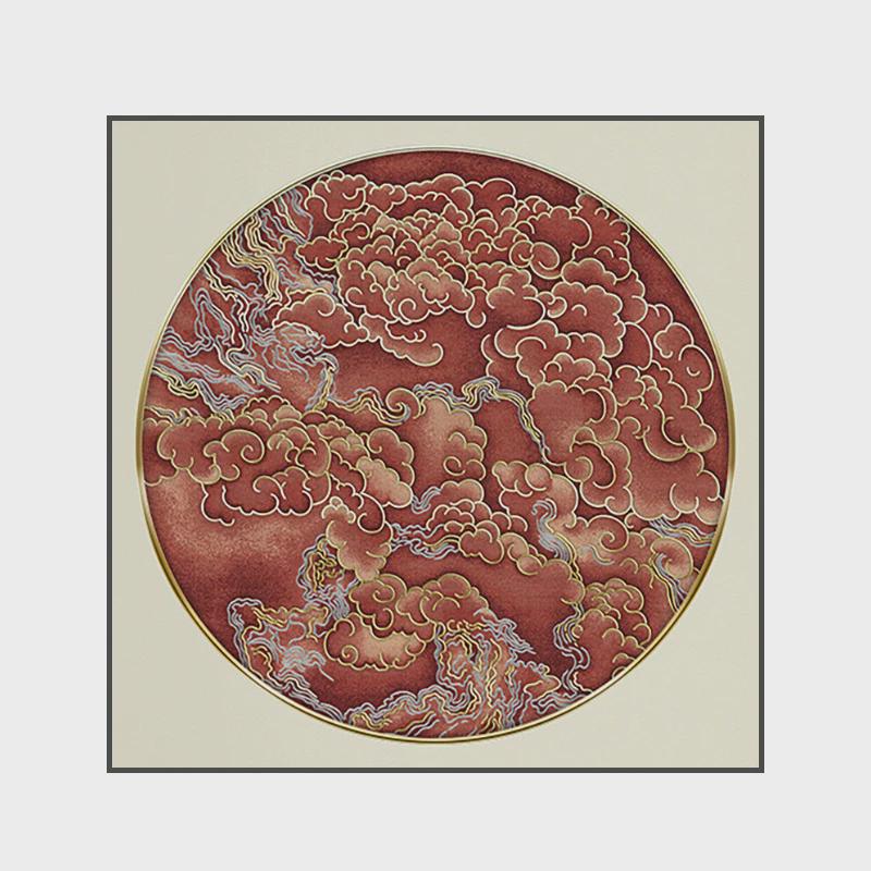 新中式装饰画客厅玄关壁画红色中国风祥云禅意古典高级感方形挂画
