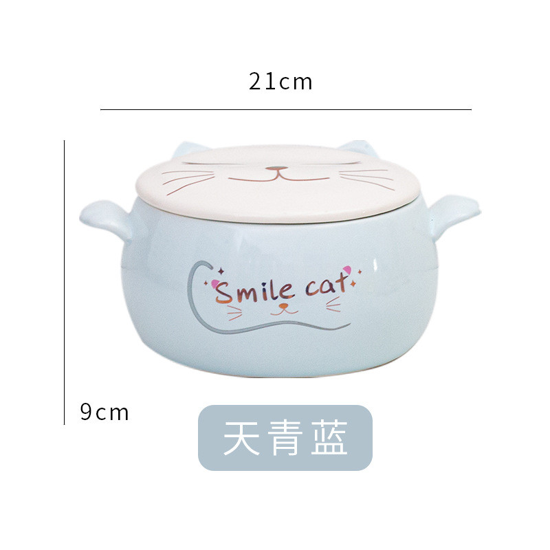 猫咪泡面碗家用双耳碗可微波炉加热陶瓷汤碗学校可爱方便面碗宿舍