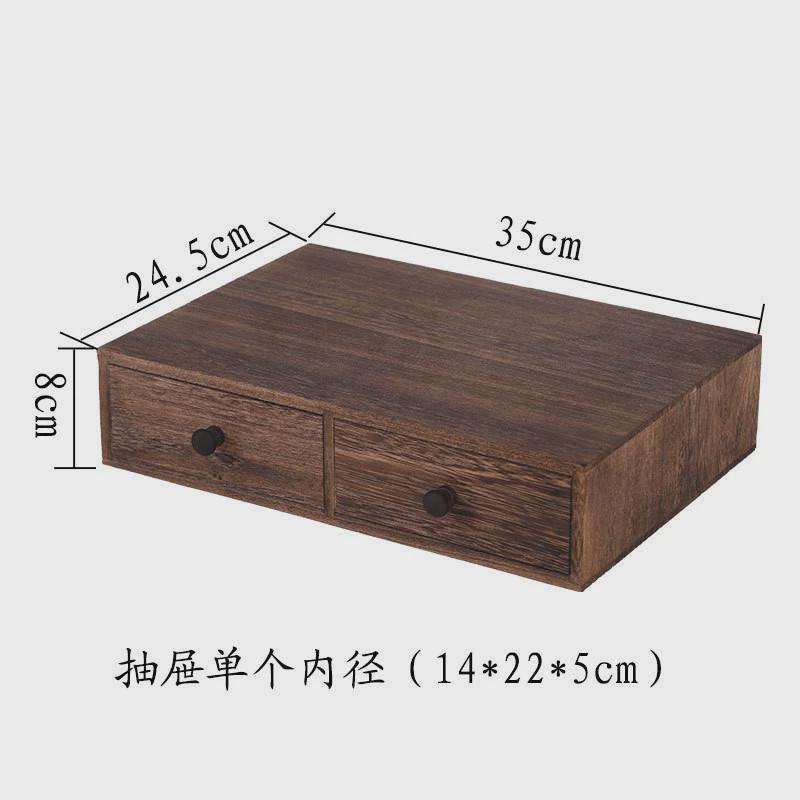 复古实木抽屉式收纳盒长方形大号首饰盒桌面木质a4纸文件整理盒