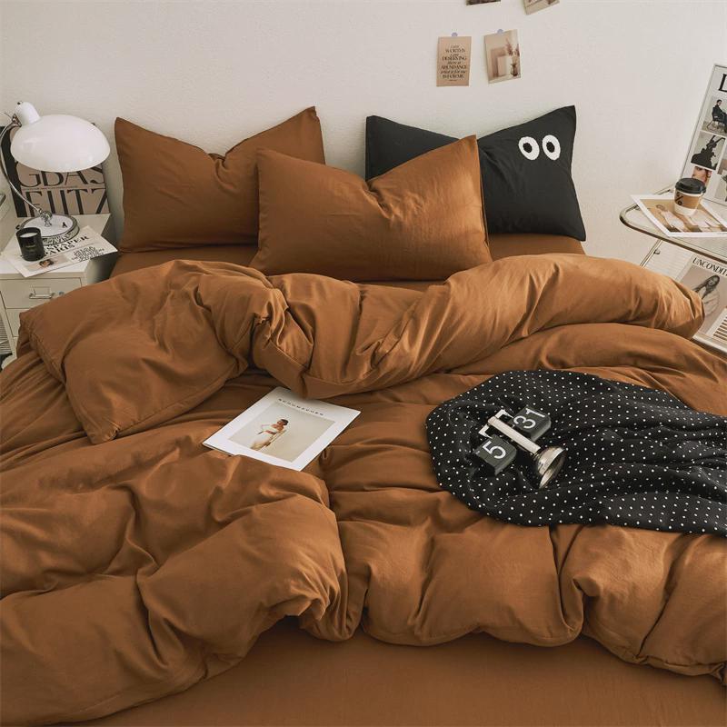 ins水洗棉四件套超柔纯色床单被套学生宿舍三件套床笠款床上用品4