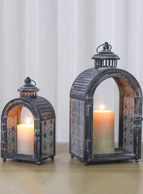 婚礼铁艺玻璃烛台金属风灯家居装饰品工艺品摆件派对复古