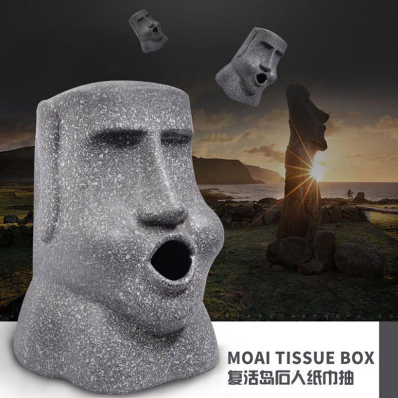 热销moai摩人脸复活岛石人像纸巾盒艾树脂纸巾筒创意家居用品纸巾