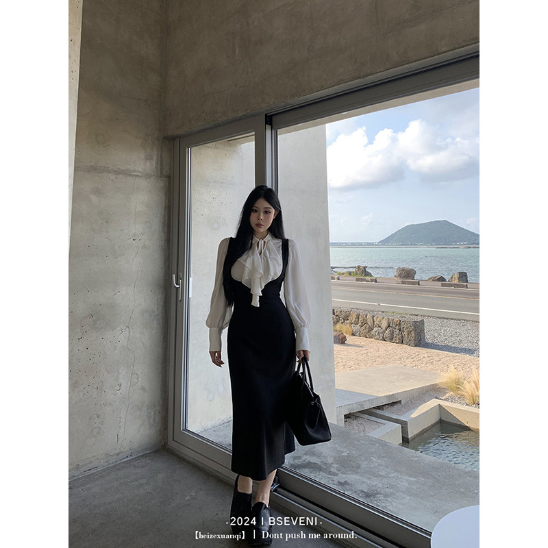 黑泽玄七背带裙2025春季新款胖mm显瘦韩系氛围感衬衫两件套女