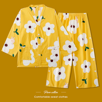 艾灸服女纯棉前后开扣裤子开采侧耳按摩服开衫针灸理疗服开背新款