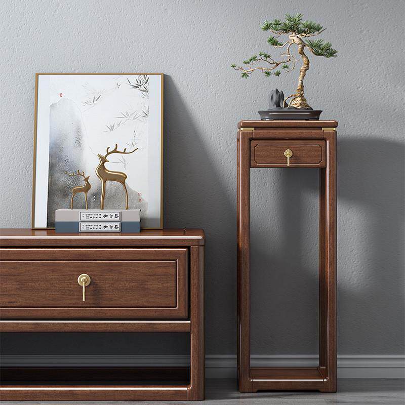 新中式实木花架胡桃木室内收纳窗台置物架阳台木质花盆架客厅架子