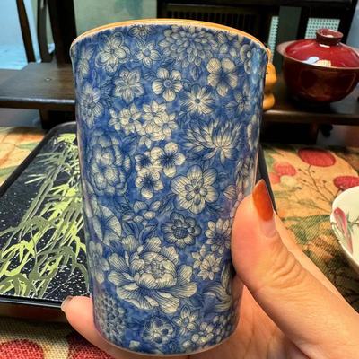 青花汝瓷开片万花大号可乐杯开片或不开片随机喝水杯汝窑可乐杯