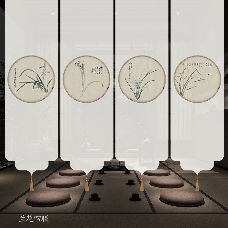 新中式门帘国风山水画玄关茶室隔断半透景卷帘垂挂纱帘屏风遮挡帘