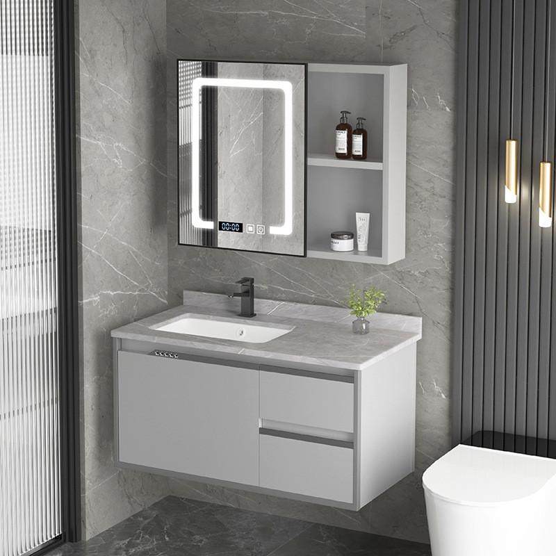 现代简约岩板陶瓷一体盆太空铝浴室柜卫生间洗手洗脸盆柜组合套装,家装主材,浴室柜组合,淘宝优惠券,粉丝福利购,淘宝优惠卷
