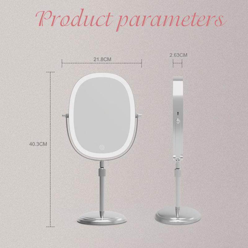 新款卧室化妆镜led带灯台式双面镜放大圆形可调高度梳妆台镜子