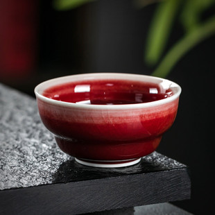 手工茶杯郎红品茗杯功夫茶杯陶瓷单杯季红压手茶杯茶盏复古主人杯