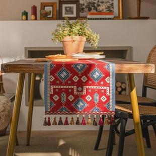 提花新中式桌旗阖家欢乐茶席装饰布置茶几桌旗电视柜巾盖高级感