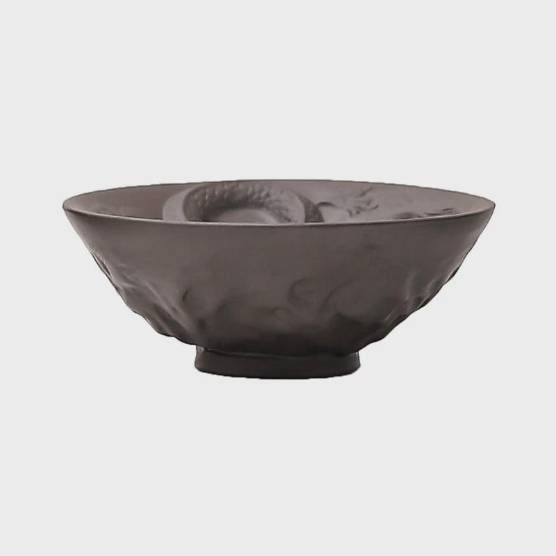 紫砂品茗杯功夫茶杯半手工浮雕云龙纹隐龙盏主人杯个人专用茶盏