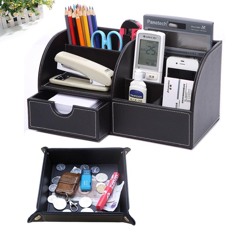办公室多功能皮革笔筒创意抽屉式时尚学生桌面收纳盒书房北欧高档
