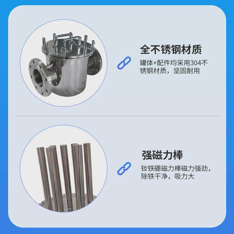 管道除铁器液体浆料式法兰接口不锈钢管道强磁棒流体过滤器
