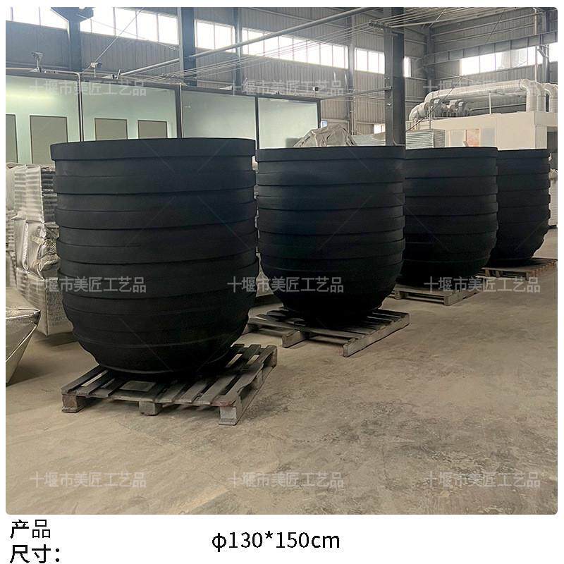 玻璃钢螺纹花盆商场条纹花钵波浪造型花器酒店美花缸陈大艺术花器