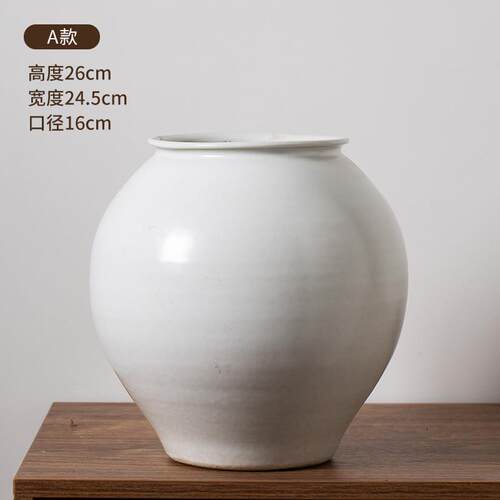 新中式陶瓷花瓶客厅水培陶罐摆件侘寂风花盆白色大肚径高级感插花