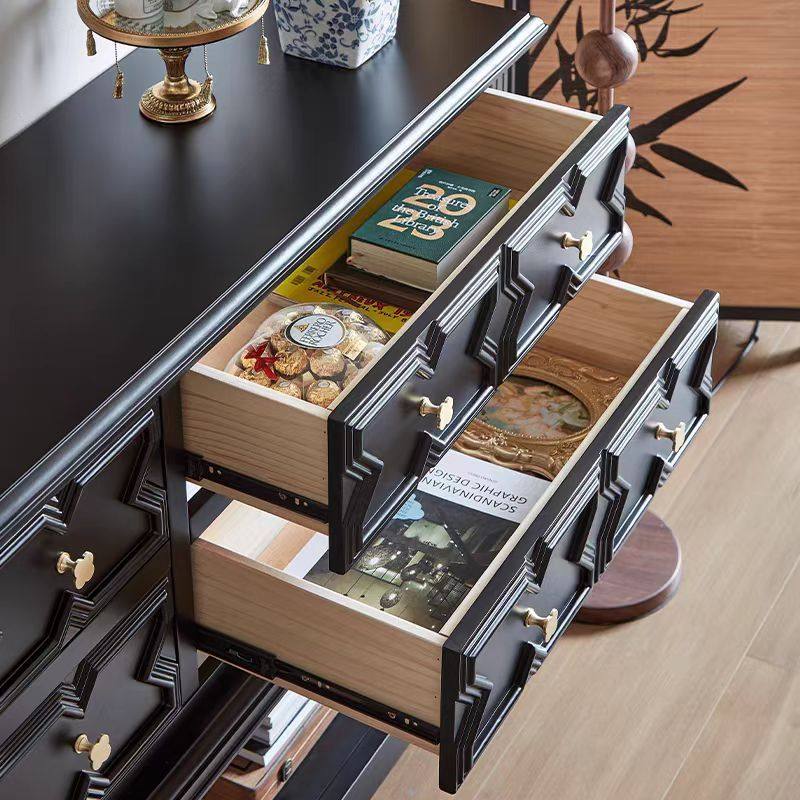 法式复古黑色实木玄关柜客厅过道隔断柜古风中入户屏风靠墙置物台