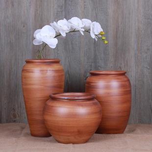 做粗陶三件套土陶罐破坛子陶瓷落地花瓶摆件手工旧艺术仿古工艺品