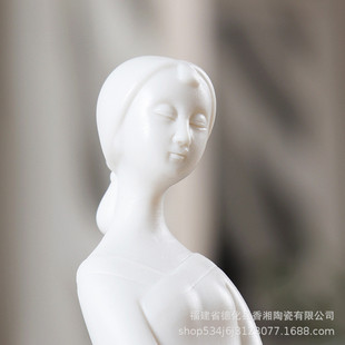 热销精品白瓷器手工仕女摆件创意陶瓷人物复古工艺品家居客厅古典
