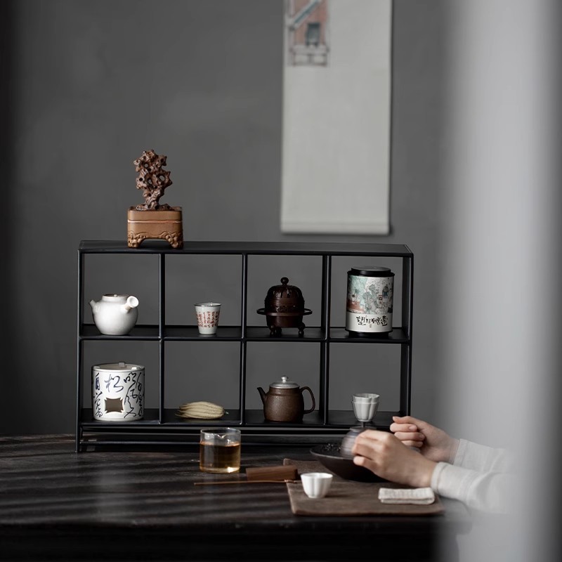 热销茶棚铁艺架子茶具架桌上收纳置物架小博古架多宝阁展示架