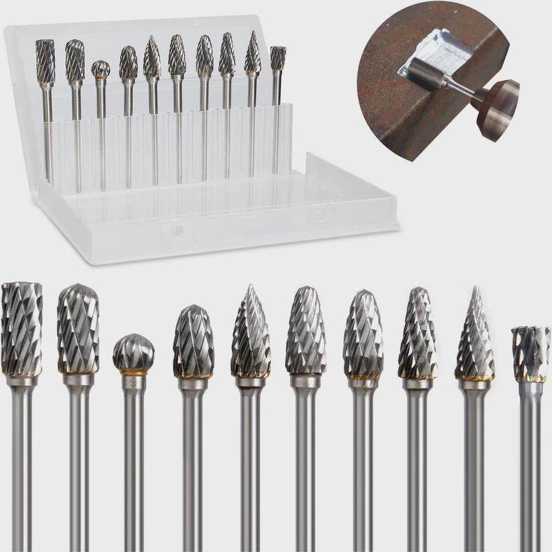 10支盒装碳化钨毫米纹旋转磨头3双(1/8英寸)柄木工雕刻磨头铣刀,五金/工具,钳工锉,淘宝优惠券,粉丝福利购,淘宝优惠卷