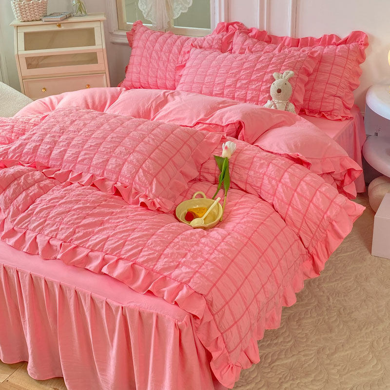 新款韩版公主风泡泡纱水洗棉四件套床裙款纯色批发床单三件套被套,床上用品,床品套件/四件套/多件套,淘宝优惠券,粉丝福利购,淘宝优惠卷