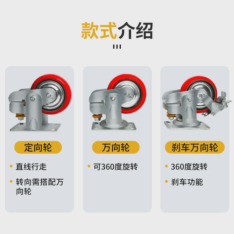 米想减震减震聚氨酯脚轮工业重型脚手架轮子静音耐磨弹簧pu万向轮