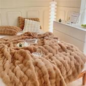 轻奢网红款 饰多功能沙发加厚披肩床尾毯 托斯卡仿兔毛盖毯毯午休装