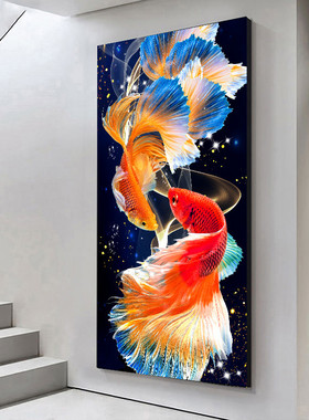 21n客厅竖版十字绣2024锦鲤鱼新款线绣卧室年年有余玄关手工