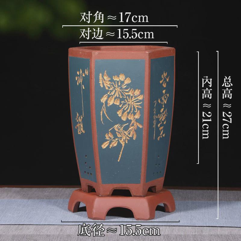 紫砂兰花盆君子兰六方带托盘兰草盆景陶瓷盆栽室内客厅兰花盆