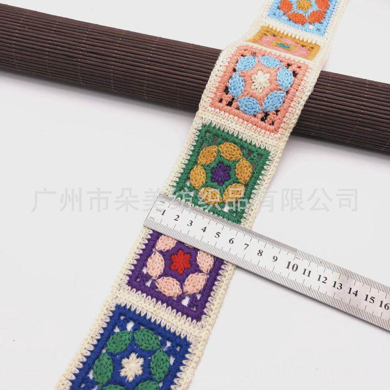 新款彩色绣花镂空针织仿手钩花边涤纶丝材质水溶服装辅料配饰