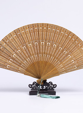 木质扇子中国风檀香扇古风随身镂空全木扇复古日用折扇女式折叠扇