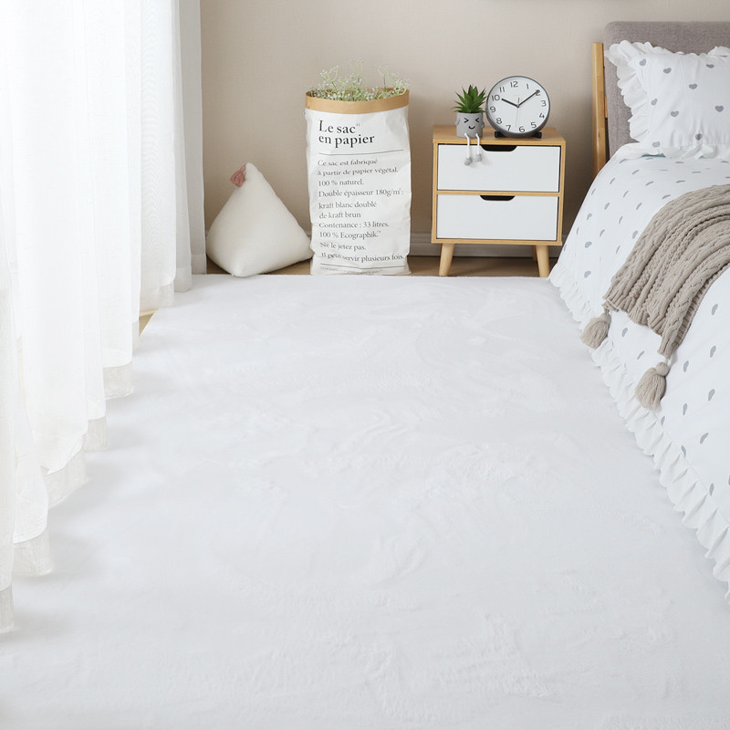 97n仿兔毛地毯卧室少女梳妆台可服装店装饰垫子机洗白色短毛绒床