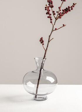 束刻高级感玻璃透明花瓶餐厅办公桌干花花插容器家居装饰品摆件