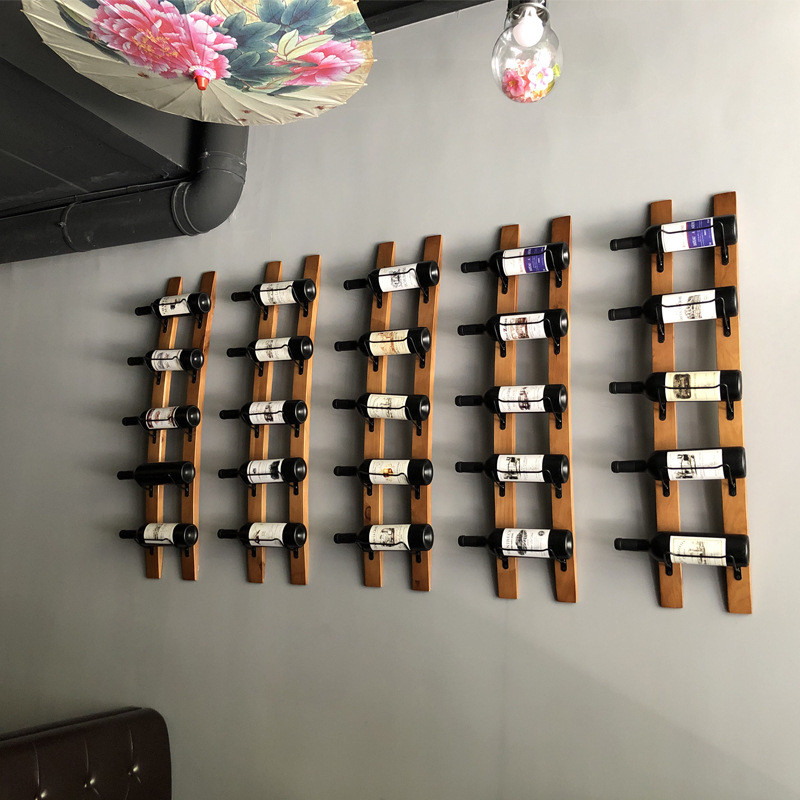 eu89红实木红酒架摆件红酒庄墙壁葡萄酒架展示挂墙置酒架隔板壁挂