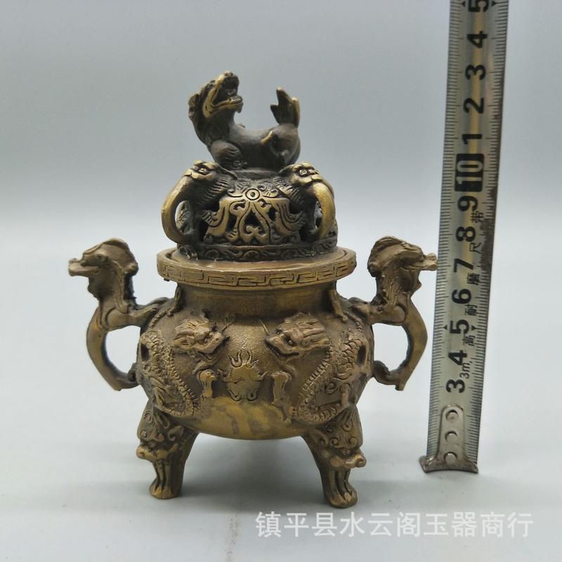 黄铜二龙戏珠熏香炉摆件家居店铺摆件铜器样板间装饰品香炉售楼部