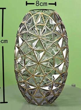 欧式轻奢创意高颜值绣球描金玻璃花瓶插花器软装家居客厅饰品摆件