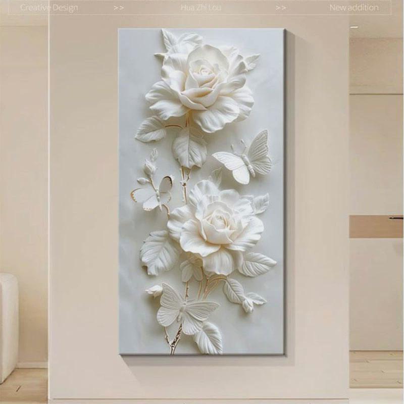 花卉立体高级感玄关画奶油风装饰画现代简约楼梯挂画大气客厅壁画图片
