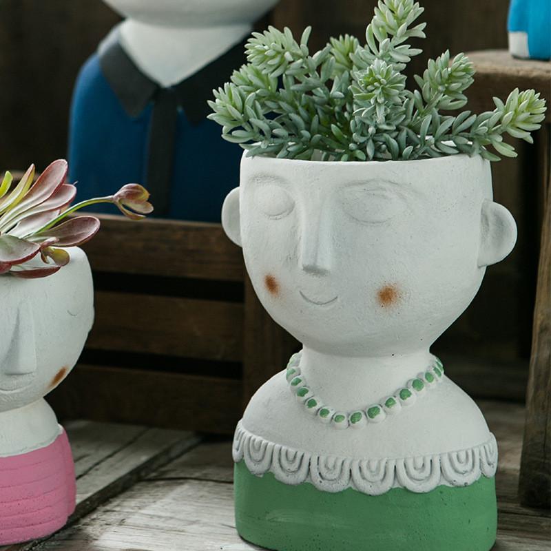 创意多肉花盆欧式植物人物造型水泥盆园艺阳台花园装饰盆摆件批发