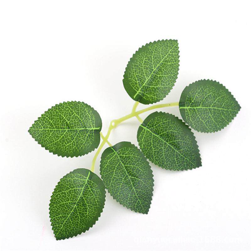 丝印布叶绿色玫瑰叶仿真花绢花射骨叶人造花仿真六片六叉玫瑰叶