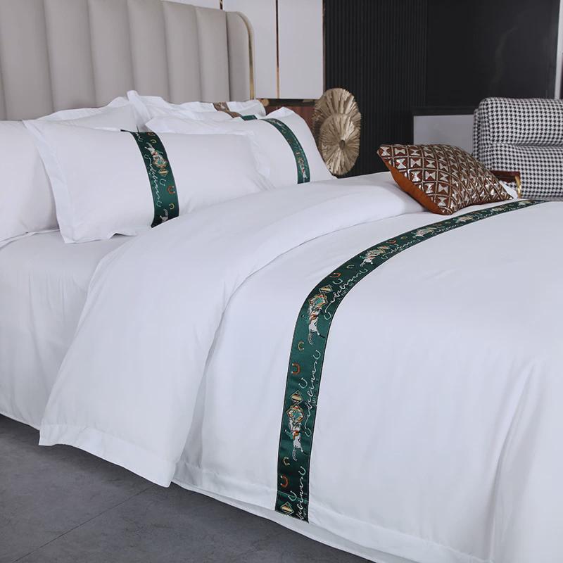 宾馆酒店床纯白四件套民宿品被套床单旅馆床上用品布草三件套专用