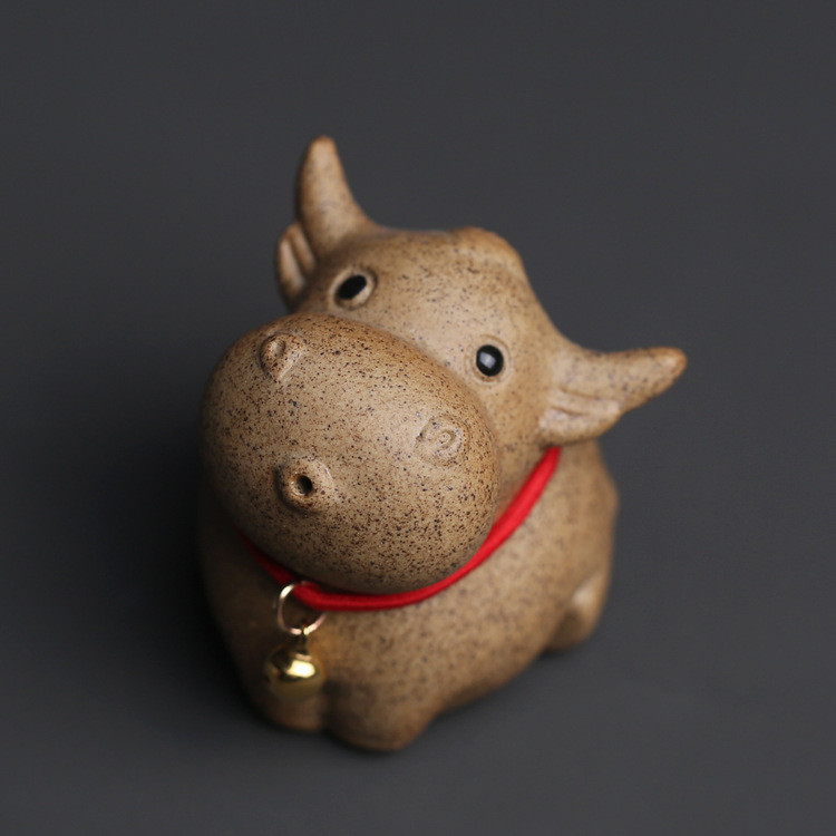 wi25淘气吹陶砂嘟嘴牛个牛小玩意茶宠小摆件摆设可爱茶玩茶具配件