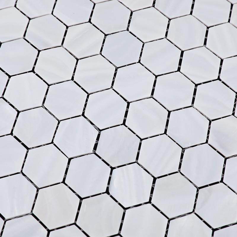 纯白六边形贝壳马赛克欧式时尚简约墙面防滑白网背景墙支持定制
