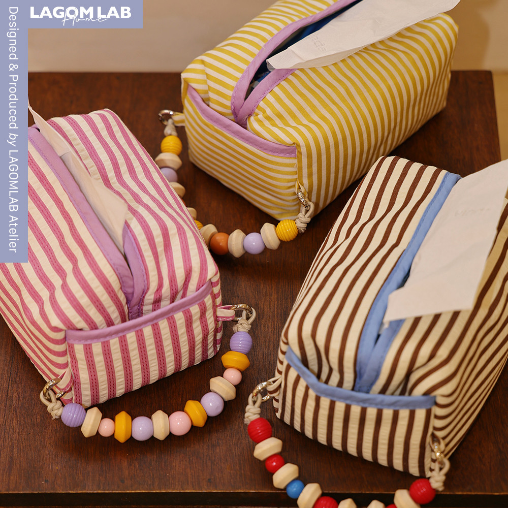 LAGOMLAB原创木珠链可挂可拆卸车载纸巾包收纳袋条纹布制纸巾套