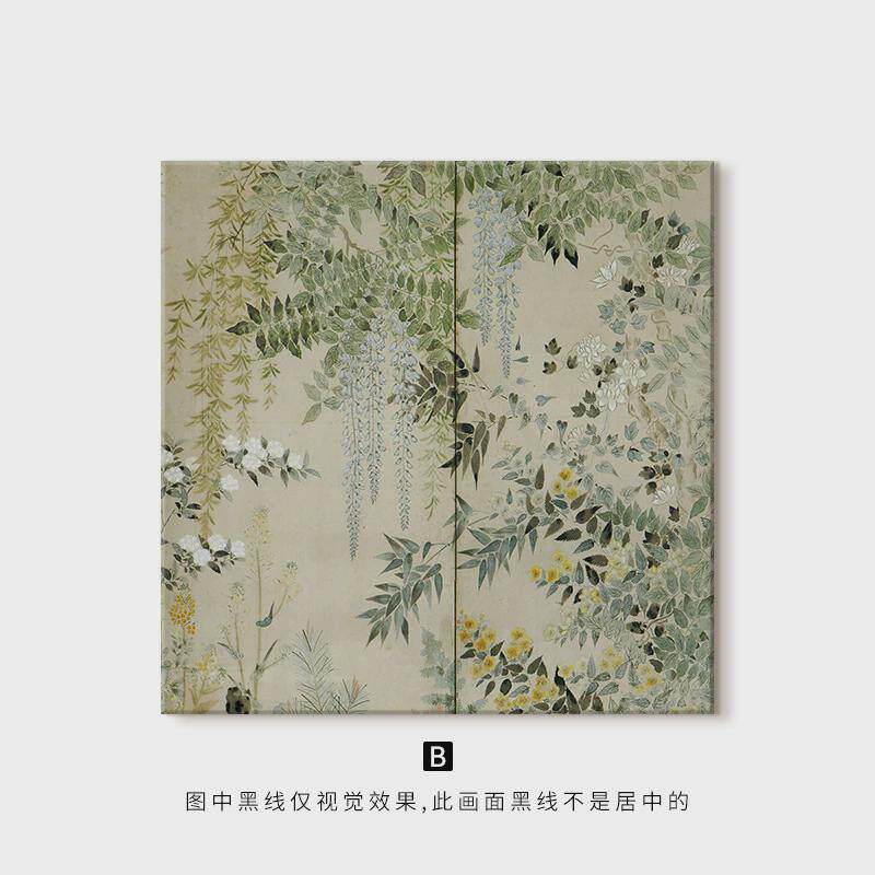 中古风文艺背景墙沙发背景餐厅玄关客厅装饰画绿色高级感复古壁画