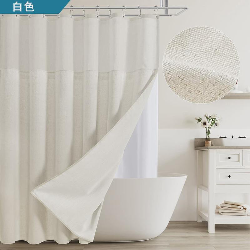 20仿子浴帘浴帘防水防霉浴室隔断帘挡水帘麻布纯色提花门帘拉帘