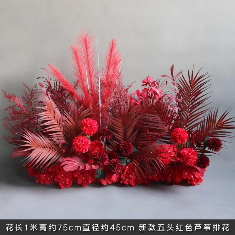 新款婚庆红色路引花地排花婚礼酒店装饰道具仿真花长挂花布置花艺
