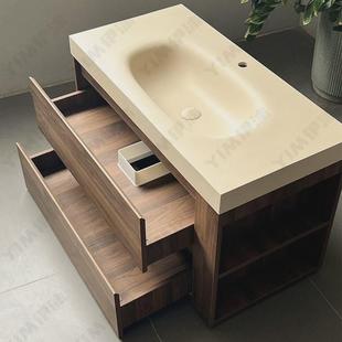 中复古风浴室柜定制尺寸定做侧边收纳可丽耐纯亚克力一体人造石盆