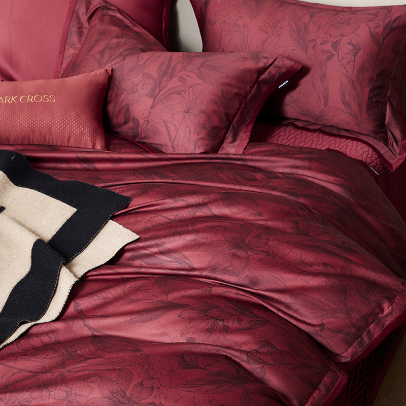 简约喜床婚庆100s长绒棉四件套高级感结婚被套红色床单床盖款嫁品