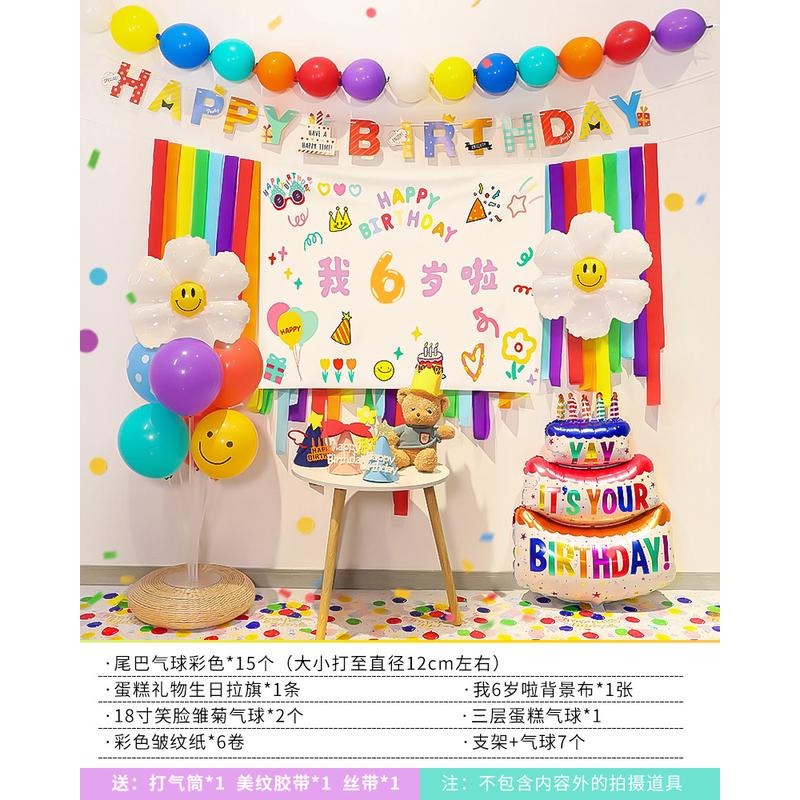 场景布置周岁生日气球派对装饰品儿童宝宝男女孩快乐背景墙布套餐